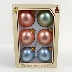 Vintage KREBS Christmas Feather TREE Glass ORNAMENTS Box of 6 Pastel Pearls MCM